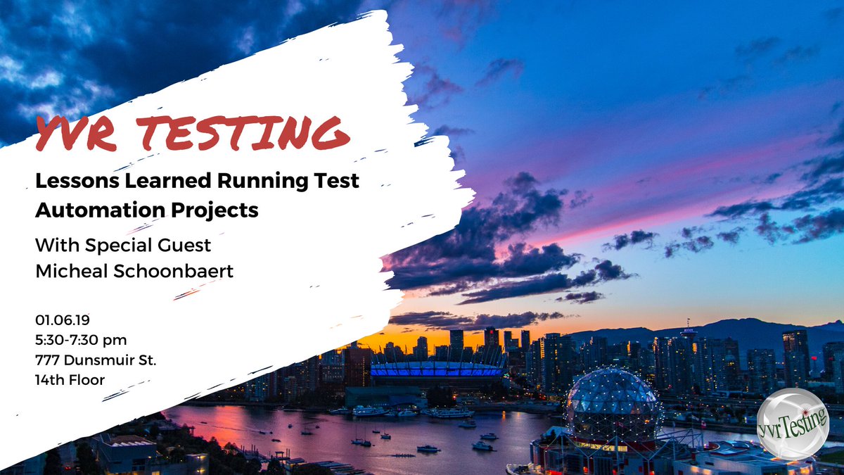 yvrTestingGroup's tweet photo. Tonight we dive in to our YVR Testing  session:  Lessons Learned Running Test Automation Projects with special guest Micheal Schoonbaert. Click the link for more details:
https://t.co/32CPNSWN7Y https://t.co/xyUvzijmwa