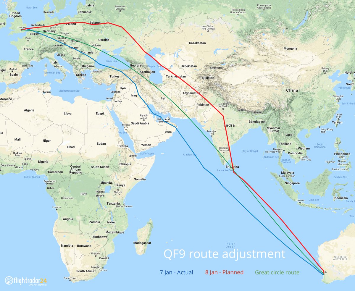 Qfa10 Qantas also rerouting to avoid Iran and Iraq airspace. #QF9 and #QF10 ...