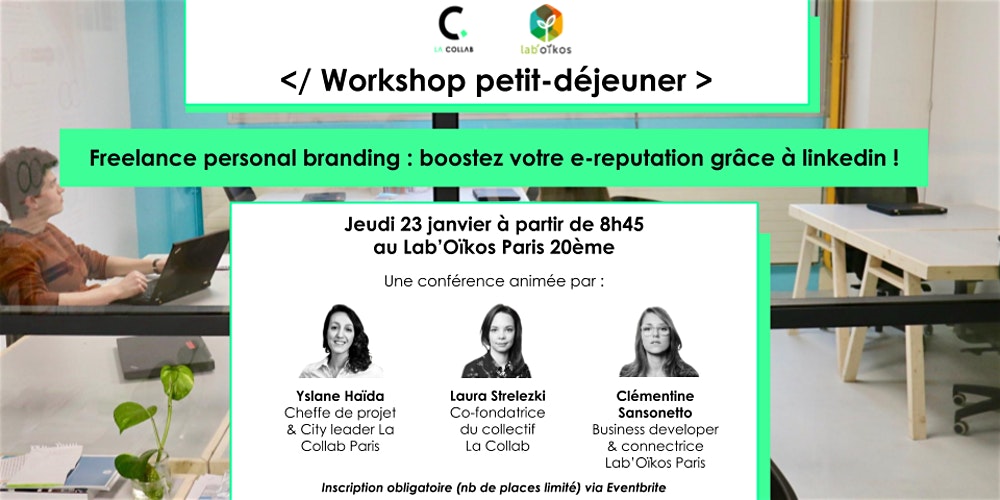 </ WORKSHOP PETIT-DEJEUNER >
Freelances, venez assister à notre workshop en partenariat avec @laboikos pour développer au mieux votre business en 2020 !
Jeudi 23 janvier de 8h45 à 11h au Lab’Oïkos de Paris
👉🏼Inscription : facebook.com/events/5930937…