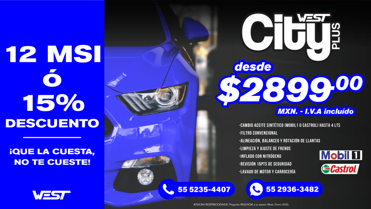 west_mexico's tweet photo. Aprovecha que nuestras promociones continuan.
Todos los servicios y llantas, están a 12 MSI o 15% de descuento con cualquier forma de pago.

Pregunta a tu asesor WEST😉
Recuerda que tenemos servicio a domicilio. https://t.co/gTcdYu8ZEC