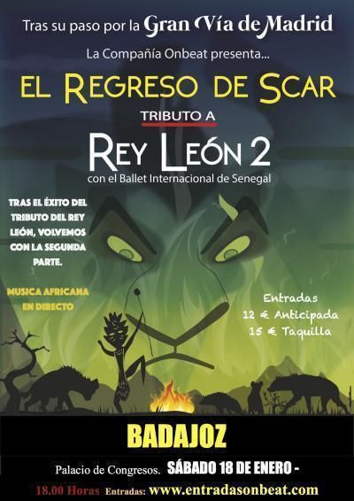 ¿Buscas planes con niños ? Te proponemos el  #Musical "El regreso de Scar" - Tributo al Rey León 2 en #Badajoz #planes #infantil #Agenda #Actividadesinfantiles buff.ly/37HaviW