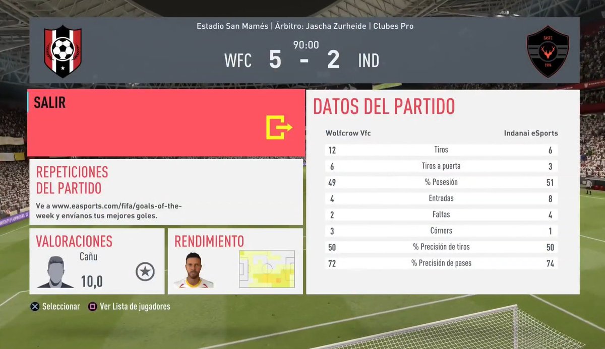 Victoria en <a href="/VFOspain/">VFO España</a> vs <a href="/IndanaiEsports/">Indanai eSports</a> 
✅5-2
(4)⚽Cañu
(1)⚽<a href="/Manu86zgz/">Manu Perez</a> 
(4) 👟<a href="/Al888Sergio/">SergioAl888</a>
(1) 👟@Manu86rgz