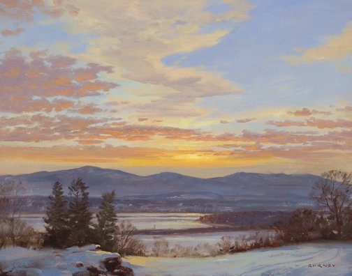 Winter Sunset, oil, 11 x 14' #hudsonriverschool #landscape #jamesgurney