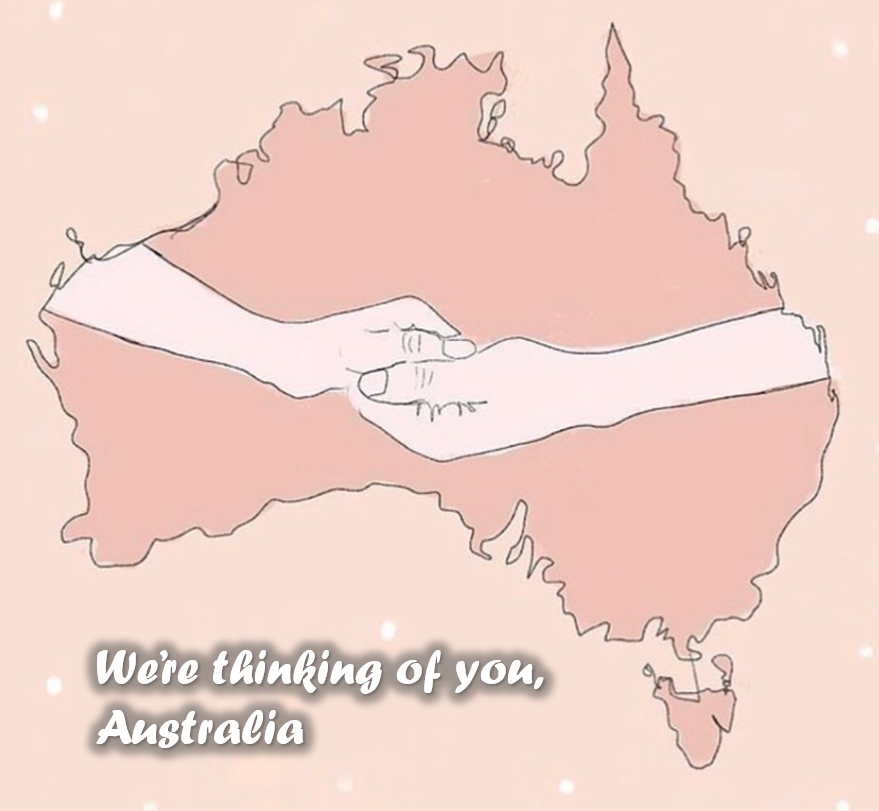 TRI_K_'s tweet photo. The devastating fires in Australia have claimed the lives of over 500 million animals, as well as incinerated over 12 million acres of land. We stand with you, Australia and hope for better days ahead. https://t.co/3cvlUaLmcr