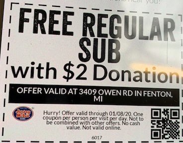FentonCheer_'s tweet photo. Please help our coach 🧡🖤 Our Varsity Assistant, Coach Alyssia was recently diagnosed with MS.

Tonight only (1/8/2020), Jersey Mike’s is doing a fundraiser for her! Show the coupon below and get a free sub with a $2.00 donation!

In this family, we fight as one. #wearefenton https://t.co/50p5VAcDnY