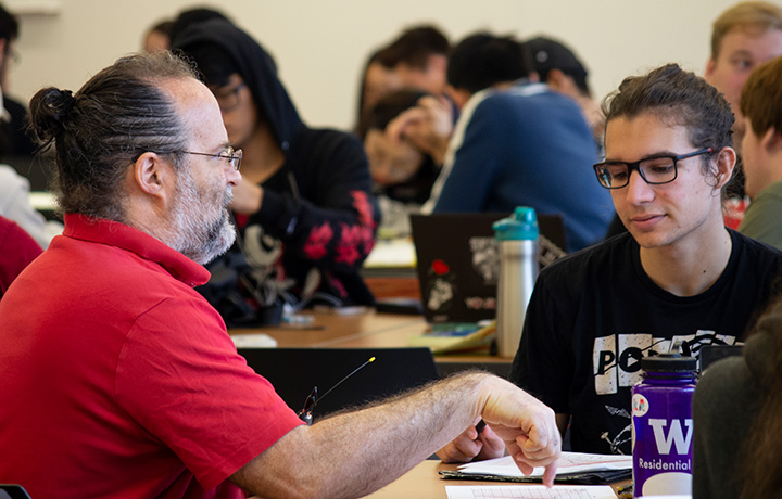 People working in a classroom
