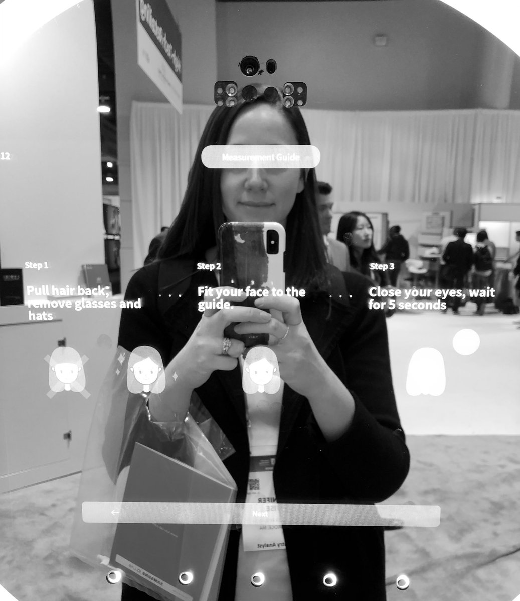 Preparing for the moment of truth with AI-driven skin analysis via a mirror. New idea: “emotionally intelligent” AI that says you’re great! #CES2020 #lululab