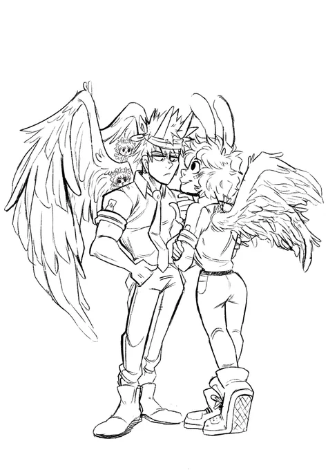 A bkdk sketch I might redo but I never finished ?? this was like back in June or may Kiwa and I had a stupid angel demon Roblox highschool au don't @ us 