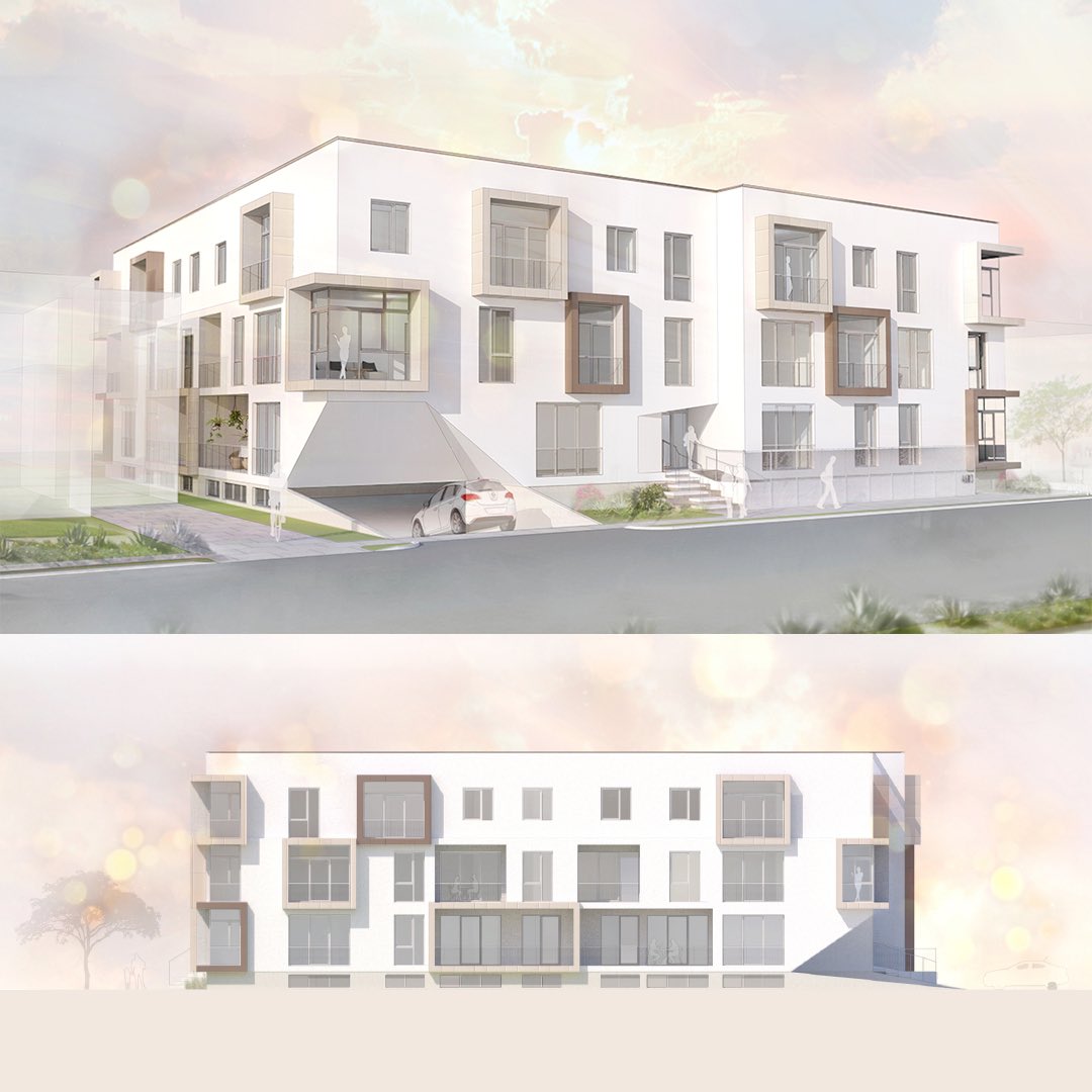 Finley Multifamily was designed to create an unique outdoor space for each unit through extrusion and pultrusion of forms.  Resulted in creating large openings to articulate every facade #multifamily #residentialdesign #architecture #losfelizrealestate #contemporaryarchitecture