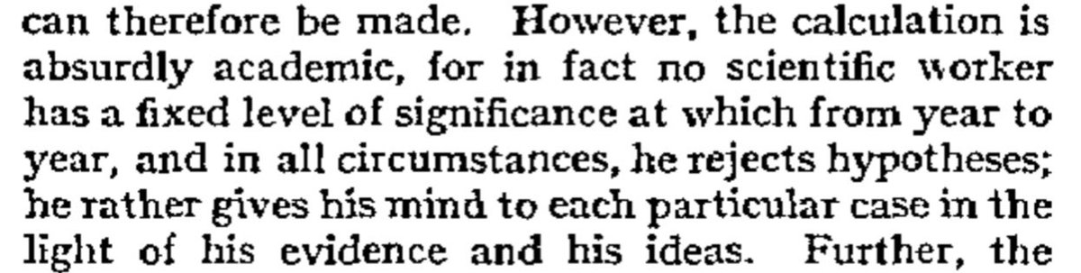 GugushviliShota's tweet image. Ronald Fisher’s view of fixed thresholds in significance testing.

#statistics #pvalue #fisher #significance #testing
