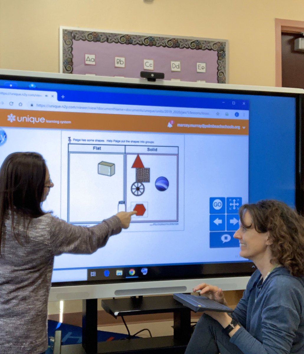 AllamandaES's tweet photo. Ms. Murray &amp; Mrs. Engel, teachers of students with #autism, explore &amp; role-play ways to use their new #SmartBoards to best help their students learn, grow, achieve, &amp; succeed. 🤩🐝 https://t.co/gdQ3aHw8ya