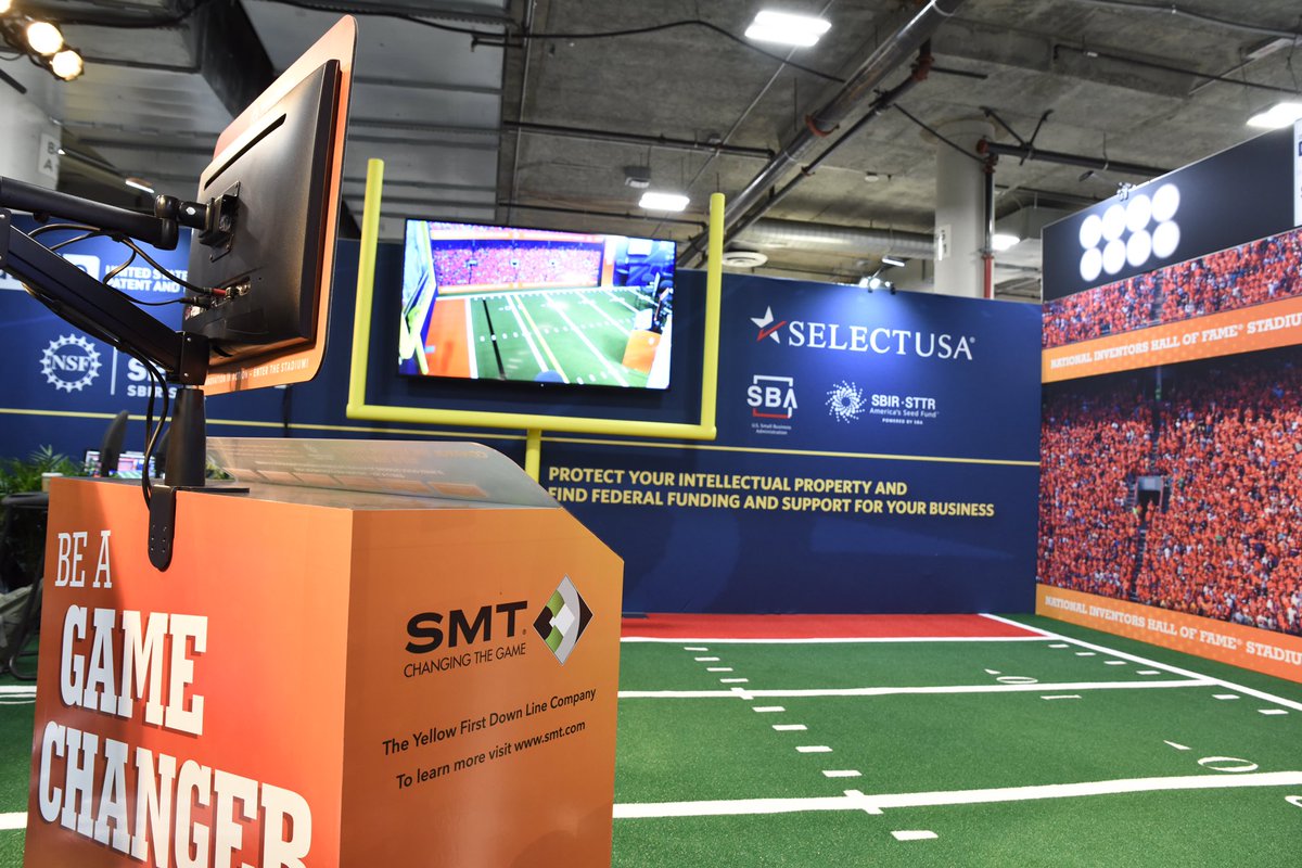 InventorsHOF's tweet photo. In partnership with the @USPTO and @SMTlive, #NIHF has brought our most popular #NIHFMuseum exhibit to @CES, the Virtual Yellow 1st and Tenยฎ line! Come visit Booth #50000 in Eureka Park and put yourself in the game. https://t.co/egD6MFIlnW #CES2020 #NIHF๐ https://t.co/ZJxDrkXTII
