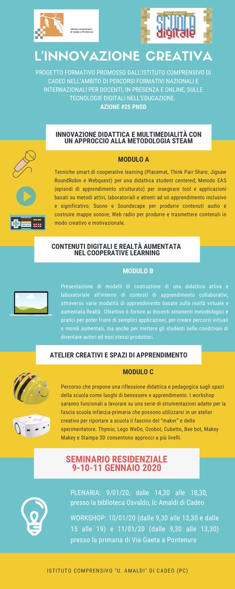 Domani si parte! #iccadeoponte seminario residenziale nazionale per #formazionedocenti #azione25 #PNSD "L'innovazione creativa" 9-10-11 gennaio <a href="/indiresocial/">INDIRE</a> <a href="/serviziomarconi/">Servizio Marconi TSI</a> istitutocomprensivocadeo.edu.it/pnsd/125-azion…
