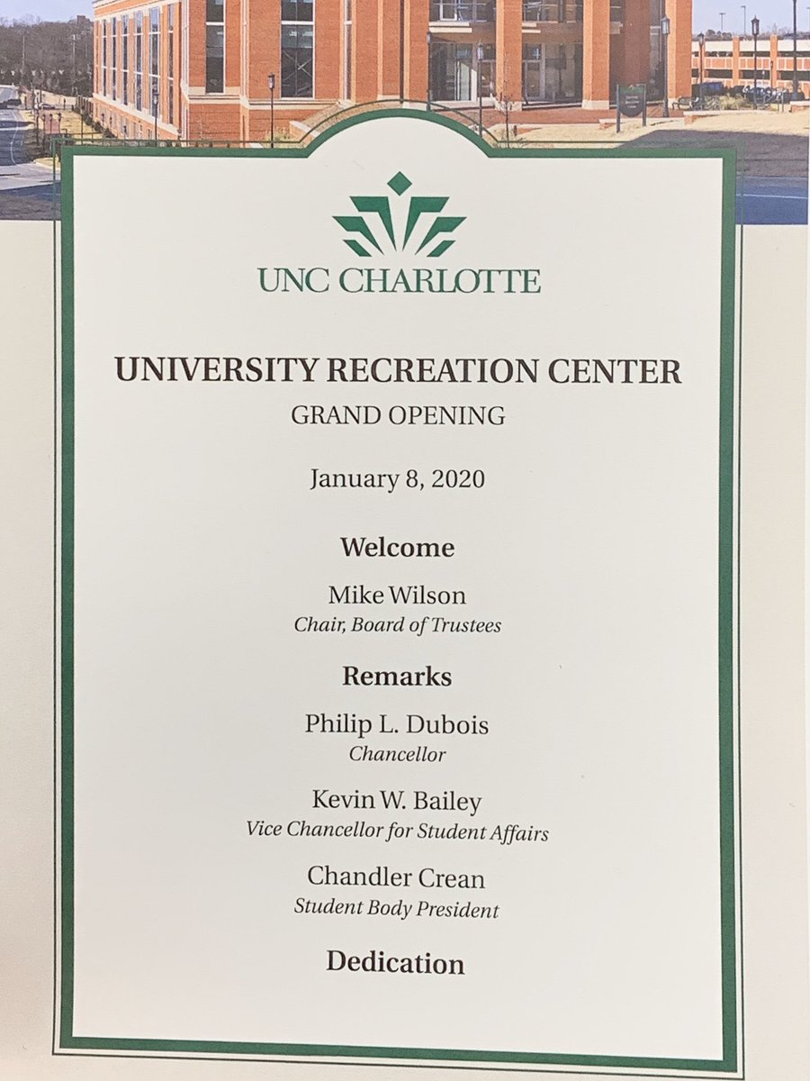 CLTDean's tweet photo. Attended @UNCCUREC opening today. What a GORGEOUS facility! Definitely a gem in the crown @unccharlotte ππ€ #howdourec #fitNiners https://t.co/qfciT7ms9Z