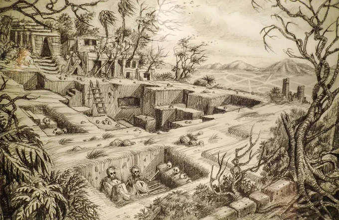Concept art by Guy Hendrix Dyas for INDIANA JONES AND THE KINGDOM OF THE CRYSTAL SKULL (2008). 