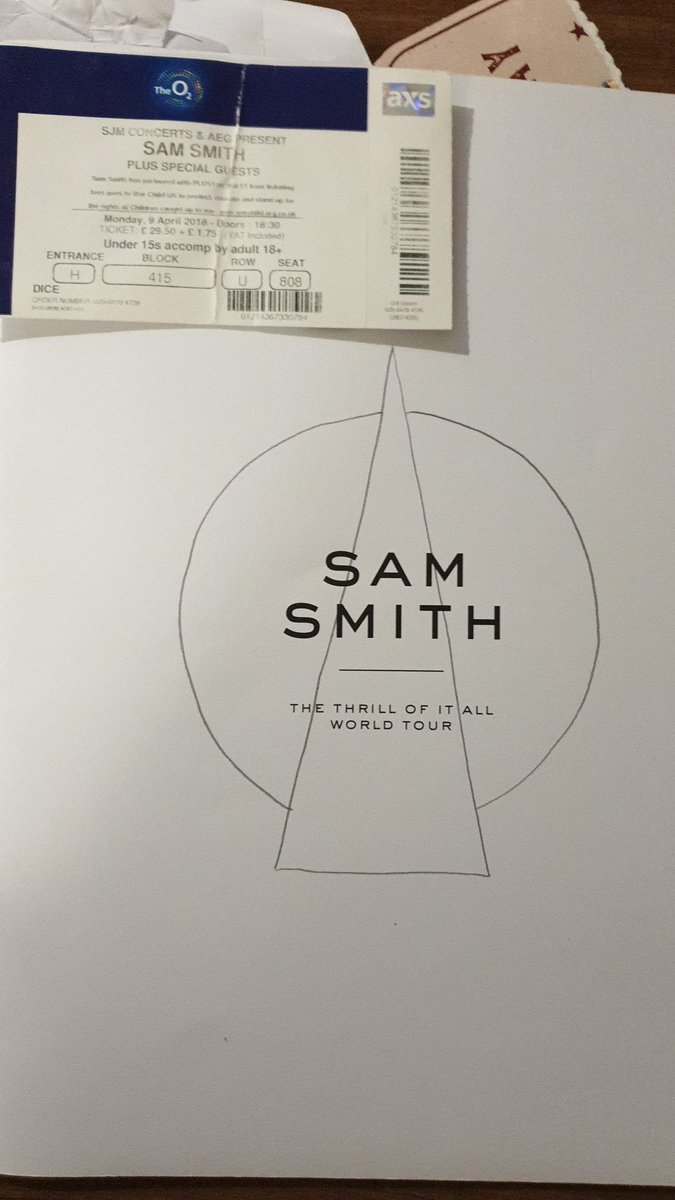 PThompson40's tweet photo. @samsmith just looking back at you programme for you world for The Thrill of it all. Brings back happy memoirs. I had just lost my mum and seeing you twice at London's 02 Arena made my nights. I wish you all the best and you are looking totally amazing. Stay HAPPY and be YOURSELF https://t.co/REeAFluZzq