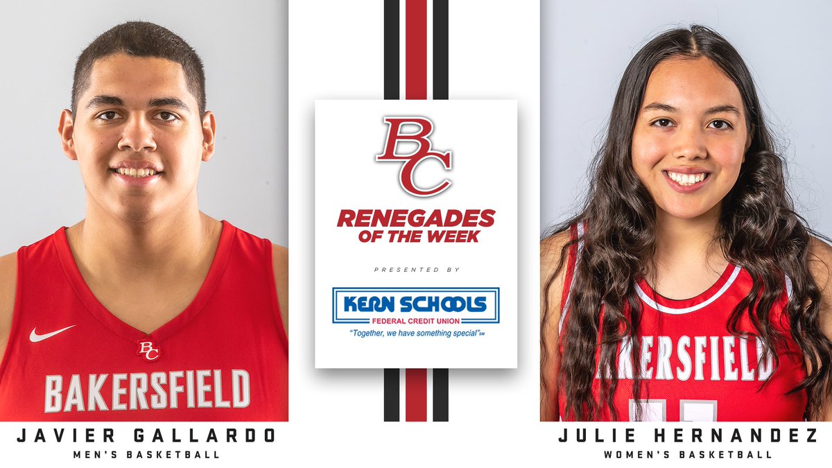 Congrats to this weeks @KernSchoolsCU Renegades of the Week!

➡️ Julie Hernandez, W 🏀

➡️ Javier Gallardo, M 🏀

⚔️: gogades.com/x/kupvm

#GoGades🔴⚔️