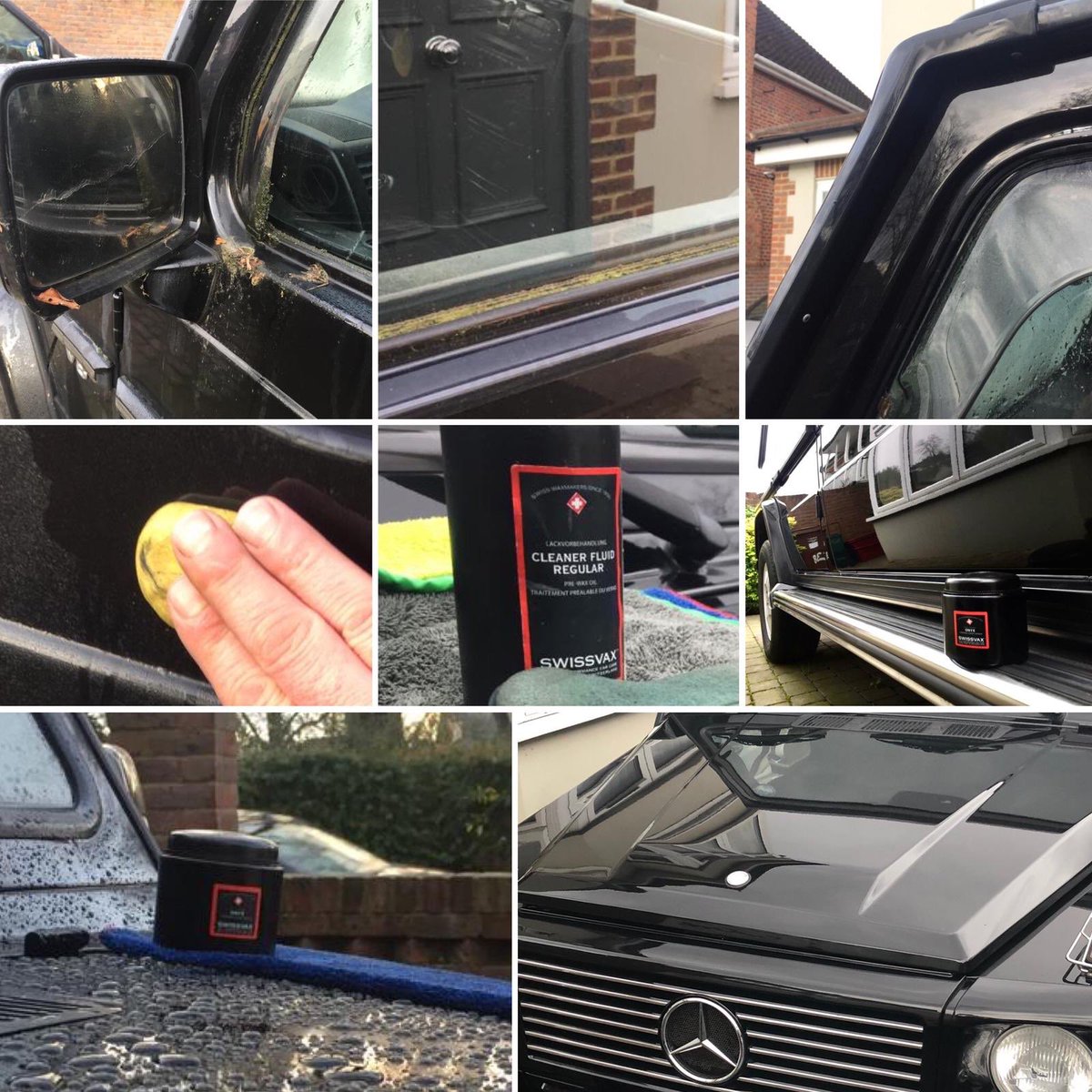 CarCareLM's tweet photo. 15 hours transformation of G Wagon. Merc was stuck for 2 years. Moss 5cm. 
Only outside wash took us 3 hours.

We used:

Snow foam #Autoglym #PolarBlast
#Autobright clay bar
#Swissvax fluid 
#Swissvax shield
#autodetailing #gclass #mercedes #carcare #mobilecarwash #mobilevaleting https://t.co/FPNdGW6NBb