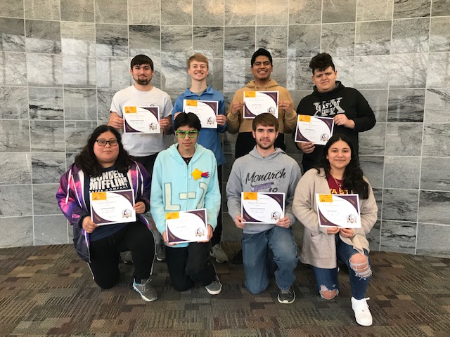 DHS 12th grade perfect attendance 1st semester.  No absences and no tardies.  Great job!!!

Front Row (L-R) Johanna Medrano, Jafet Garcia, Josh Ahrenholtz, Mireya Patino
Back Row (L-R) Christopher Krajicek, Carlos Salazar, David Barroso .     Missing:  Jonathan Espinosa Garcia