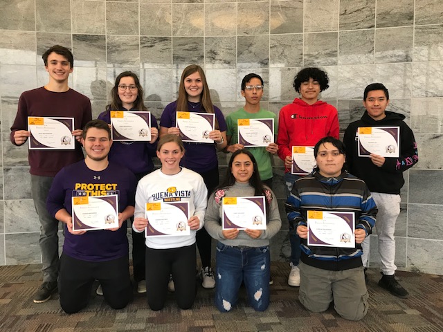 DHS 11th grade perfect attendance 1st semester. Great job!!! Front Row (L-R) Parker Bekkerus, Cierra Kastner, Candy Salazar, Carlos Velazquez Back Row (L-R) Jack MacGregor, Camryn Schultz, Emma Mendenhall, Manuel Garcia-Paz, Cesar Piceno, Richard Lee
Missing: Isabella Araujo