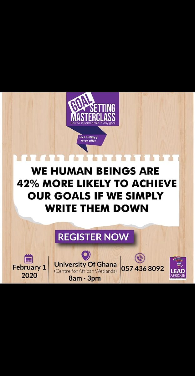 LeadAfrique's tweet photo. Have you written down your goals for 2020 yet, let us help you!
Call/Whatsapp 0574368092
#Setgoals2020
#GoalsNotResolutions
#GoalSettingMasterclass2020
#Goals2020
#goals https://t.co/55dIlvAzCE
