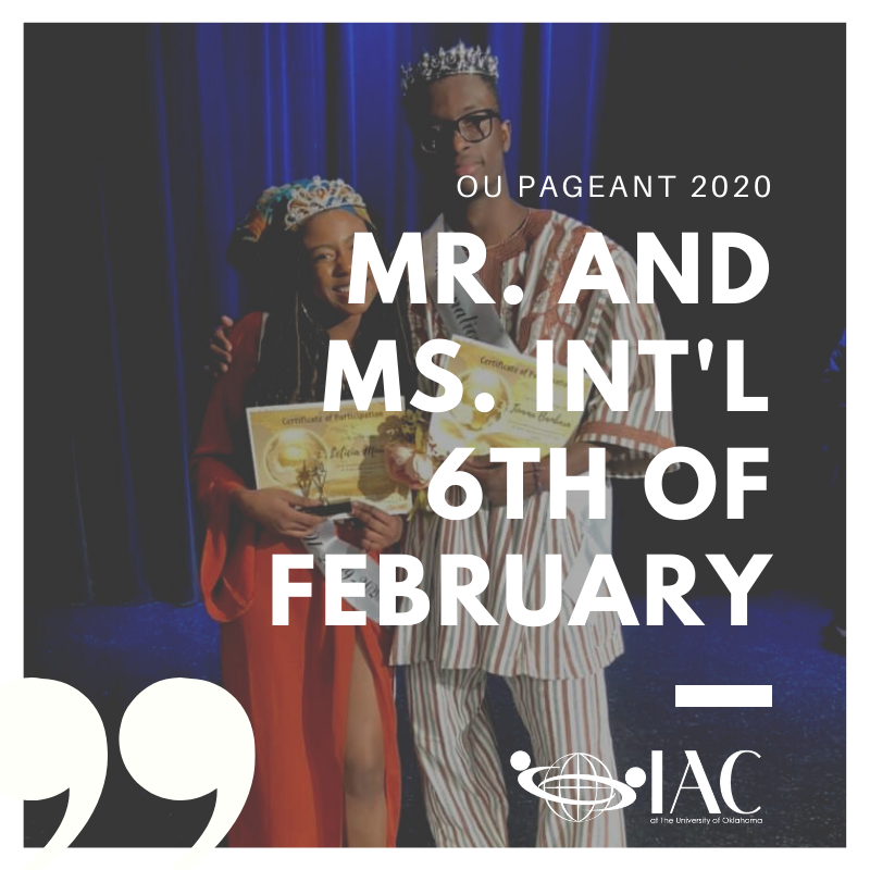 ou_iac's tweet photo. Welcome back to the new semester! Keep an eye on us because MR and MS INTERNATIONAL OU PAGEANT 2020 IS COMING!!! 👑 Prepared yourself, your talents and your cultural dresses!! 💃🏻 The application is opening soon! https://t.co/aLxAK52IPH