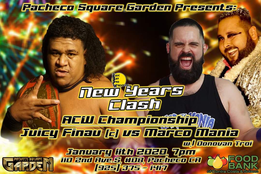 EBPWrestling's tweet photo. Action Coast Wrestling Champion, Juicy Finau will defend his title against Glamorous & Fabulous Enterprises' #MarcoMania this Saturday, Jan.11th 2020, for EBPW: New Years Clash!
Tickets Available Now: https://t.co/aGIoRj4W6j
#EBPWNewYearsClash https://t.co/m5CTPoPUTw