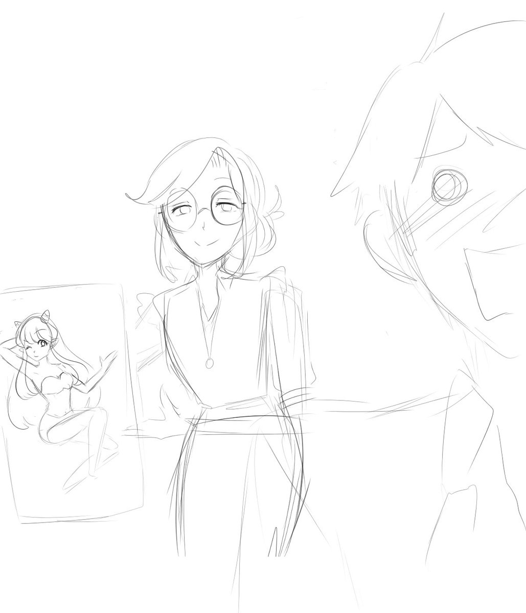 Takoaya1's tweet photo. #DonGildaWeek2020
(WIP) Day 3 + 4: Future x AU 
Wotakoi x #dongilda 
Don and Gilda are adults now and they're engaged. Gilda is a cosplayer, and here she's showing off her Lum cosplay to a flustered Don. This is based on Hanako and Kabakura's relationship!
#ドンギル https://t.co/SrqatojnlF