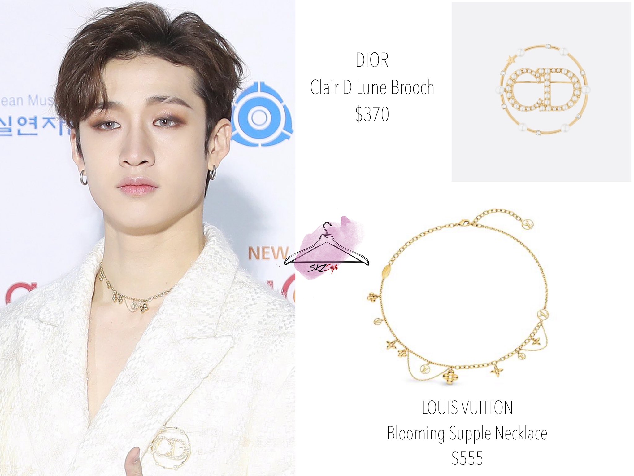Fremtrædende Ledningsevne for meget Stray Kids Style on Twitter: "[200108] CHAN at 9th Gaon Chart Music Awards  Red Carpet Accs : DIOR Clair D Lune Brooch $370 LOUIS VUITTON Blooming  Supple Necklace $555 © news #BANGCHAN #