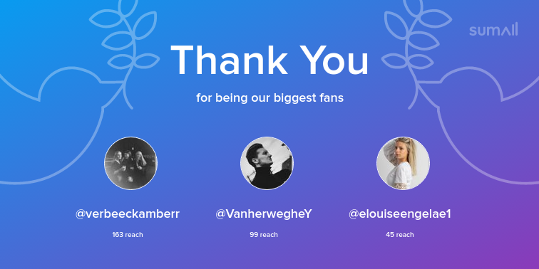Our biggest fans this week: verbeeckamberr, VanherwegheY, elouiseengelae1. Thank you! via sumall.com/thankyou?utm_s…