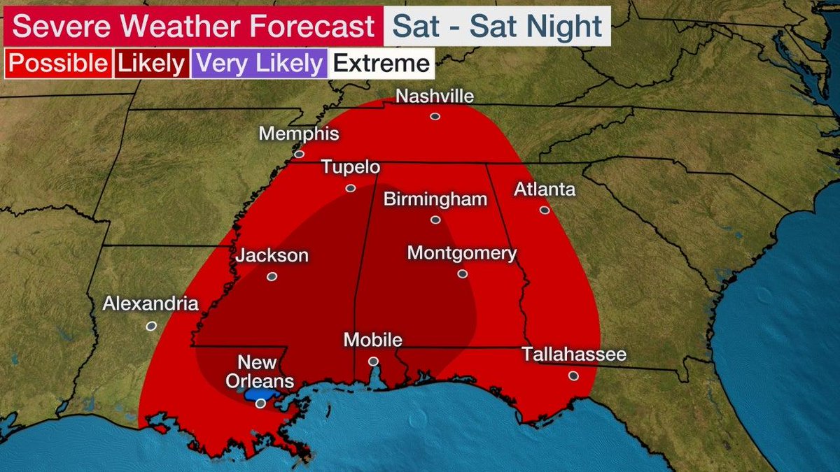 A #severe weather outbreak, including #tornadoes, is possible in the ...