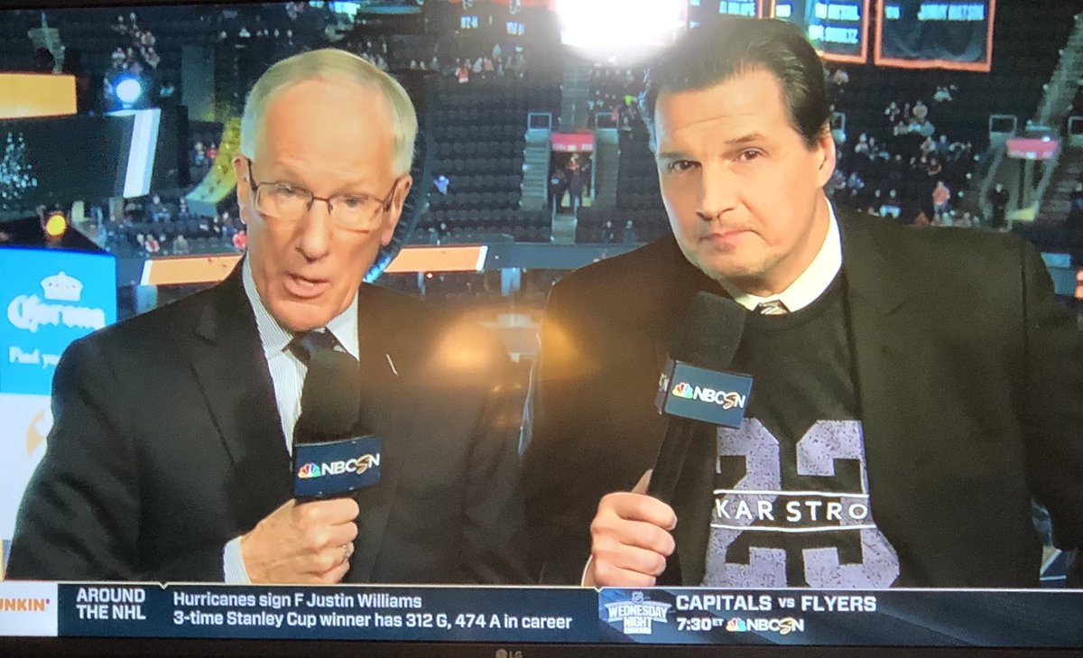 whiskycast's tweet photo. Great to see #EdOlczyk rocking his #OskarStrong shirt from @BiscuitTees on tonight’s @NHLonNBCSports pre-game show before the Flyers-Caps game. Can’t wait for mine to get here soon! #cancersucks https://t.co/6lKOhNxH4y