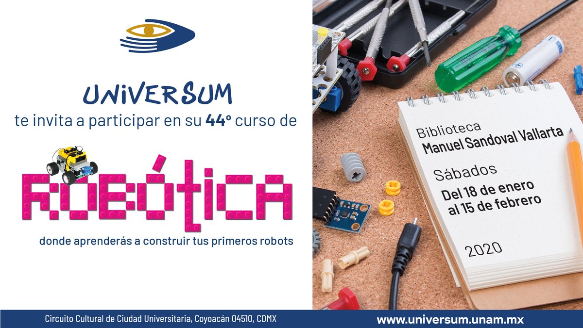 UniversumMuseo's tweet photo. ¿Te gustaría construir tu propio robot? 🤖

Asiste al Curso de Robótica, encuentra los detalles aquí 👉 https://t.co/wS1jbt7b3h https://t.co/i2N660RRHY