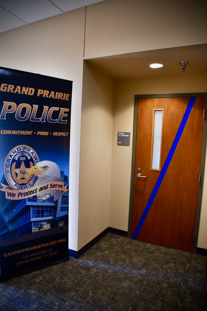 GrandPrairiePD's tweet photo. #NeverForget badge #472: As part our continued efforts to always honor the memory of our fallen brother, Academy Classroom C is now dedicated as the “Officer A.J. Castaneda Classroom”. #BeLikeAJ https://t.co/qZkRFODY0Y