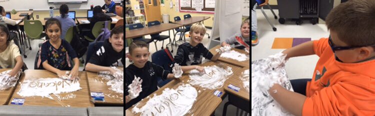 Mrs. Evans’ ELA Cl: Learning can get messy, but I love watching them enjoy it!!!!#ShavingCreamSpelling #4thgradeELA