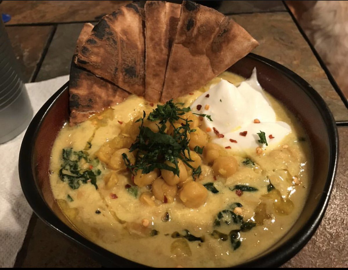 Spicy Chickpea soup with Charred Pits bread. #TheStew #Chickpea #RedPepperFlakes #Yogurt #Tumeric #yum #yummy #food #foodie #Chef #ChefLife