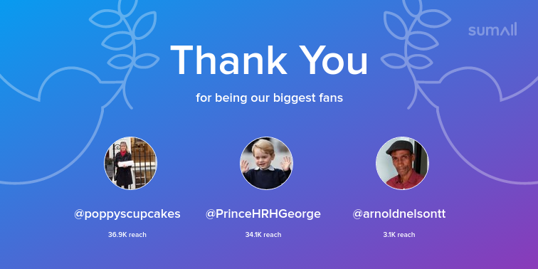 Our biggest fans this week: poppyscupcakes, PrinceHRHGeorge, arnoldnelsontt. Thank you! via sumall.com/thankyou?utm_s…