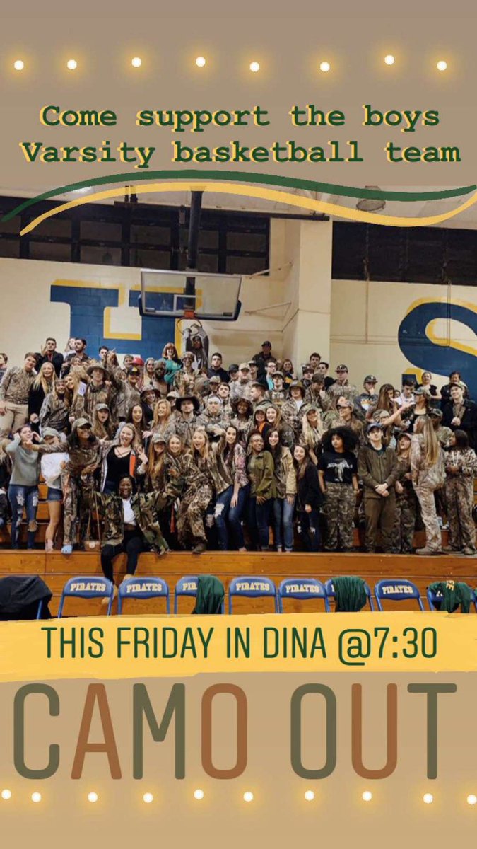 YHS_SGA's tweet photo. Also be sure to come out this Friday night to support our boys basketball team against Fernandina. The theme for this game is a camo out so make sure you wear your best camouflage gear! https://t.co/LxniWdb0sJ
