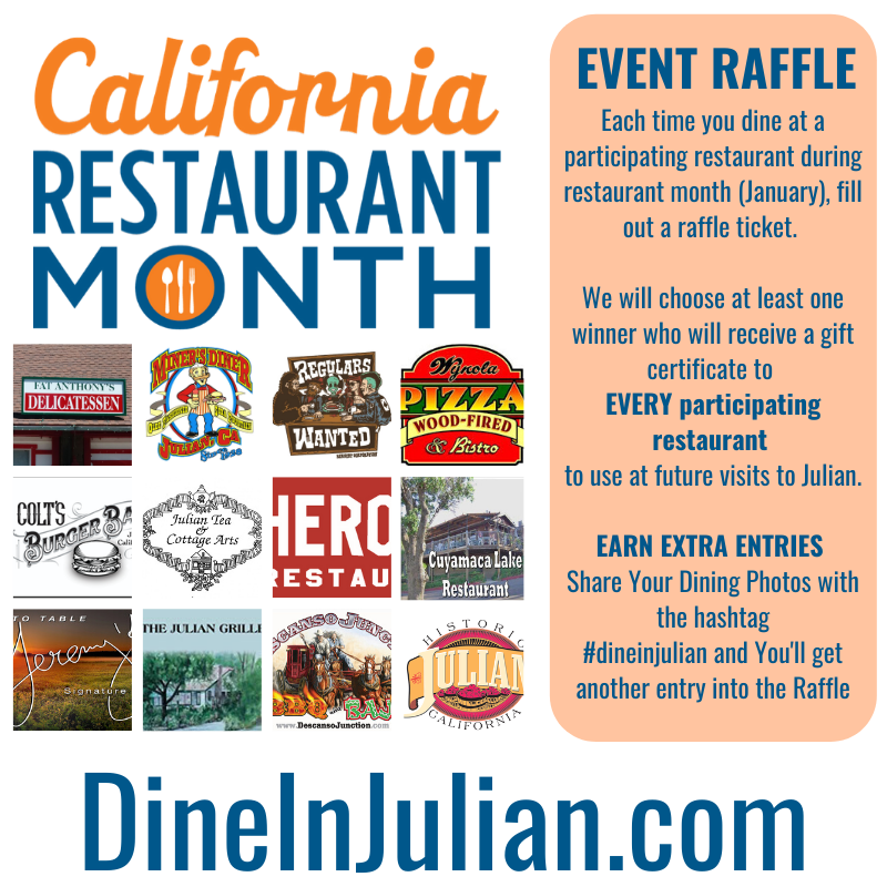 VisitJulianCA's tweet photo. Julian is Celebrating California Restaurant Month. A Great time to visit and taste the flavors of Julian.
@VisitCA @visitsandiego #dineinca #dineinjulian #californiarestaurantmonth
@JeremysOnTheHil @regularswanted 
https://t.co/oBl1jIJJAS https://t.co/Pn7EK9PN1J