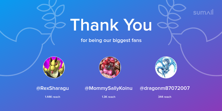 Our biggest fans this week: RexSharagu, MommySallyKoinu, dragonm87072007. Thank you! via sumall.com/thankyou?utm_s…