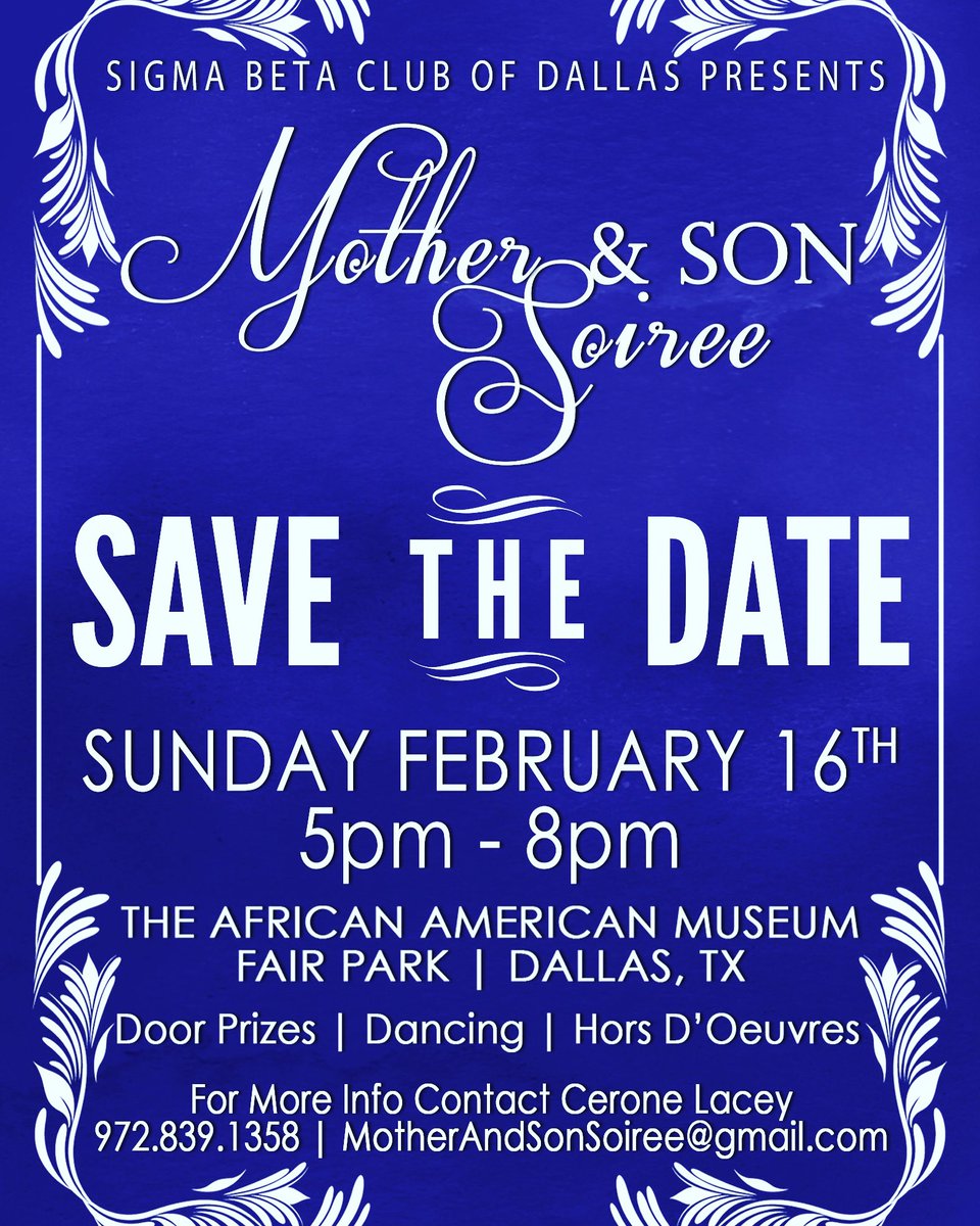 whusheane's tweet photo. If you’re in the DFW, we invite you to join @sigmabetaclub_dallas for our 4th Annual Mother &amp; Son Soiree!! A wonderful event for Mothers &amp; Sons of all ages! https://t.co/ZoP3a4O1Ty