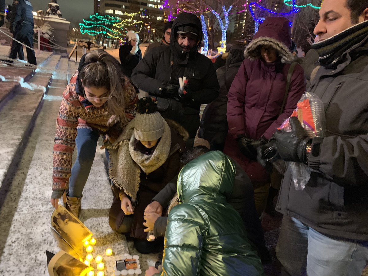 Zahra_Premji's tweet photo. The vigil at the Alberta Legislature is underway with lots of memories of the 30 Iranian Edmontonians that lost their lives being shared @CBCEdmonton  #IranPlaneCrash #yegvigil https://t.co/nCwJdj8mhf