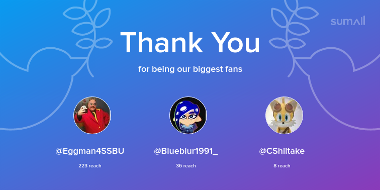 Tails4Smash's tweet photo. Our biggest fans this week: Eggman4SSBU, Blueblur1991_, CShiitake. Thank you! via https://t.co/CA4Qr2Jrn2 https://t.co/o5fxZWVsEo