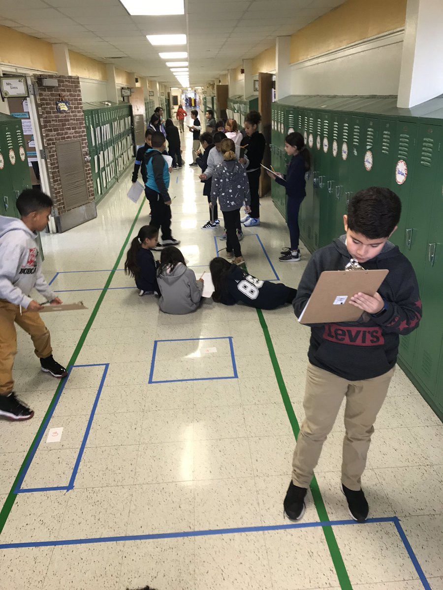 KramerDISD's tweet photo. Fourth grade mathematicians worked diligently today, finding the perimeter of squares, rectangles, and regular polygons in the hallway. Check out the serious looks on our faces! #wemeanbusiness #mathbusiness https://t.co/Fut7sVSpt1