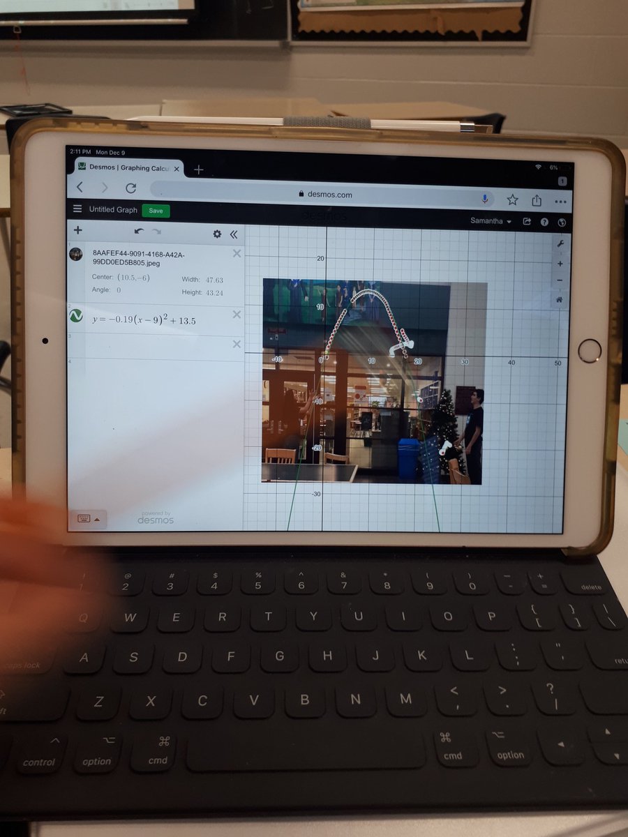 brook_davy's tweet photo. Applications of quadratic functions before the break. Ss using @VideoPhysics to plot the path of their parabolic arch and @Desmos to model the curve. https://t.co/KAzKa54qNJ