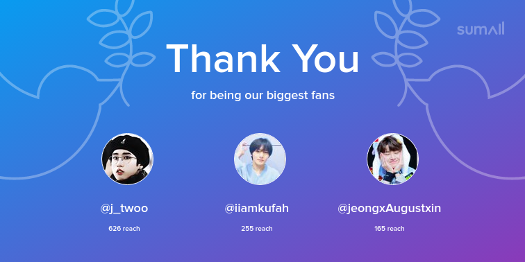 K_Kami00K's tweet photo. Our biggest fans this week: j_twoo, iiamkufah, jeongxAugustxin. Thank you! via https://t.co/cknfHJb80S https://t.co/YWuDgj268j