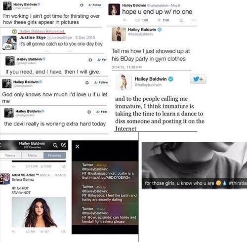 18. hailey of course didn’t stop shading selena through her own twitter account, looking like posts from hate pages to Selena or justin whatever