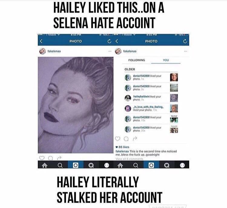 18. hailey of course didn’t stop shading selena through her own twitter account, looking like posts from hate pages to Selena or justin whatever