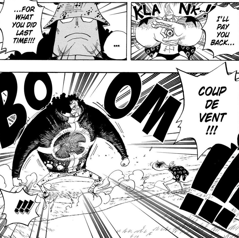 At Sabaody Franky was able to send a Pacifista flying with his Coup de vent. When he was sent to Katakuri island, Franky activated a switch causing a huge explosion. It destroyed his front body but he still managed to survive it.