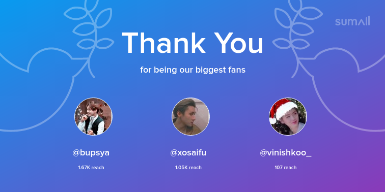 raechefav's tweet photo. Our biggest fans this week: bupsya, xosaifu, vinishkoo_. Thank you! via https://t.co/uUzoIdxybl https://t.co/aaptjjbS0K